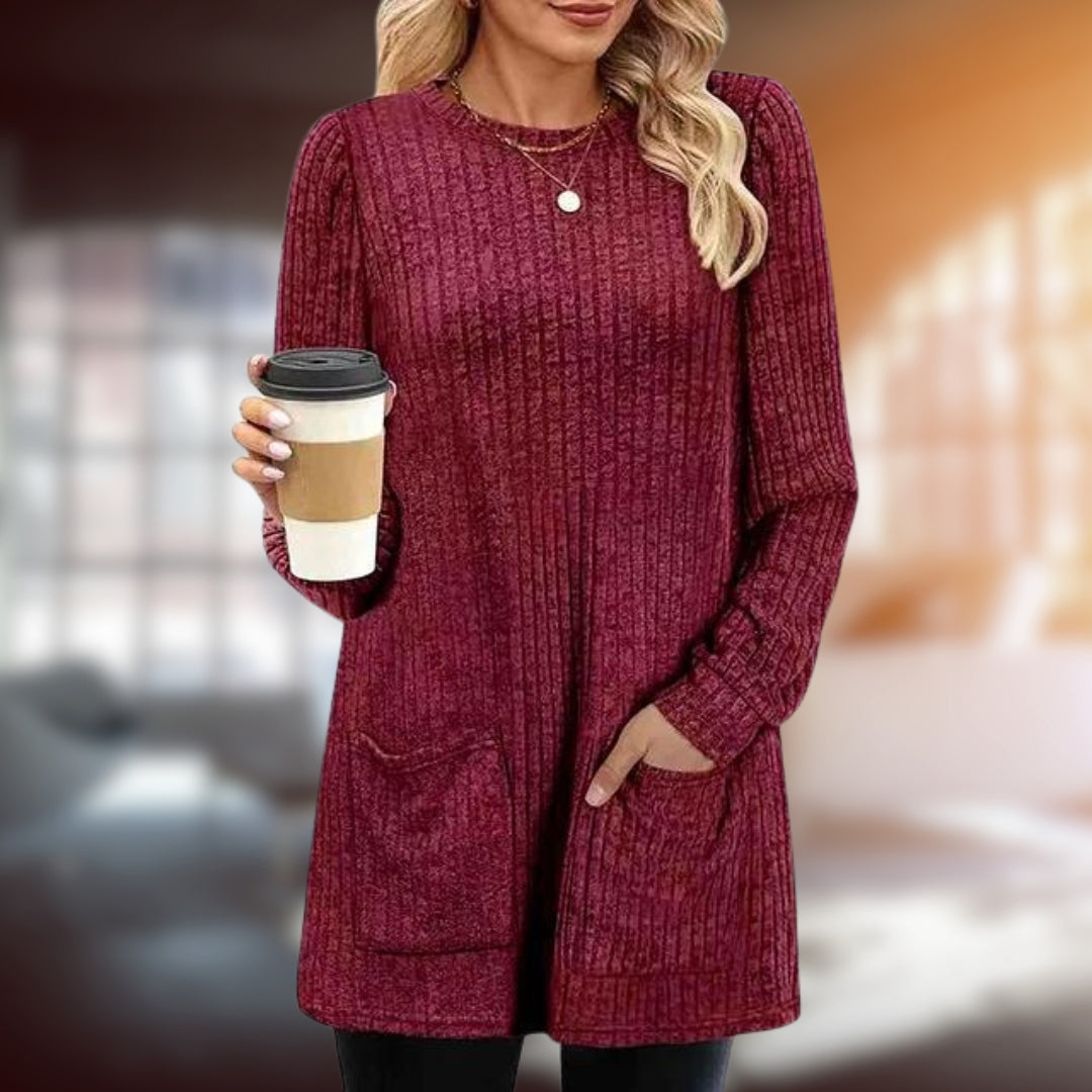 Lång tröja | Loose Fit | Fickor | Långärmad Pullover | Damkläder