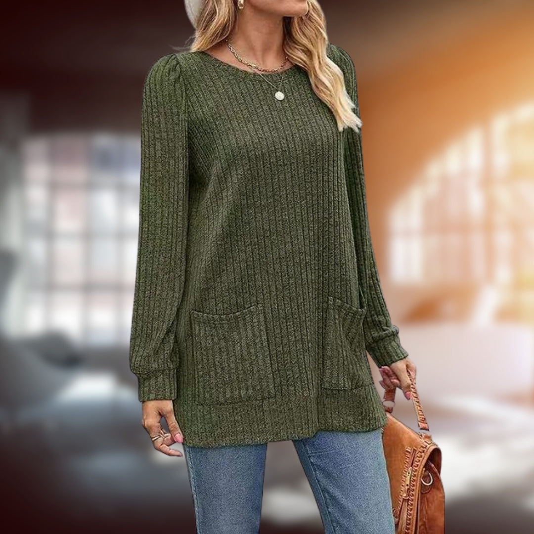 Lång tröja | Loose Fit | Fickor | Långärmad Pullover | Damkläder