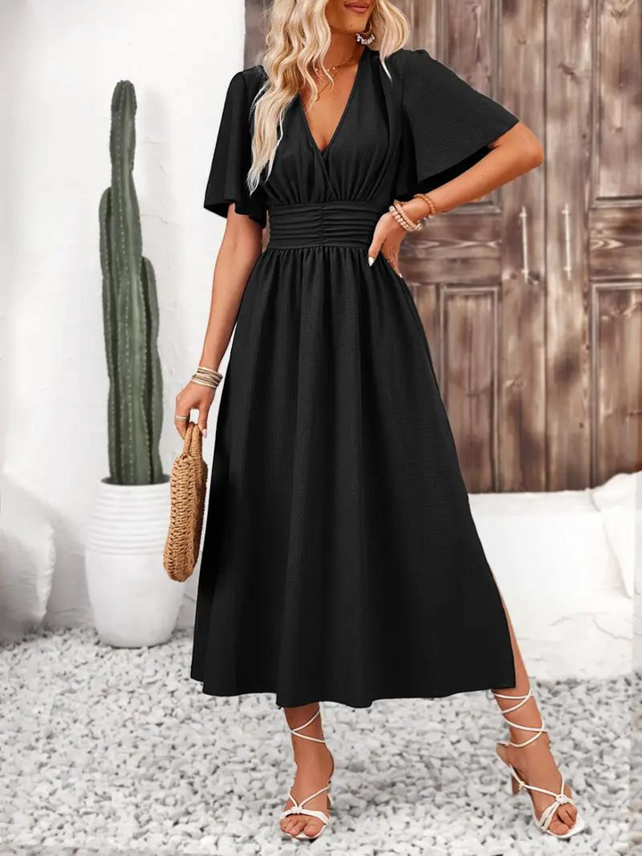 Långklänning - Kortärmad - V-hals - Sommarklänning - Maxi Sundress