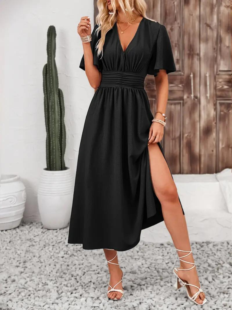Långklänning - Kortärmad - V-hals - Sommarklänning - Maxi Sundress