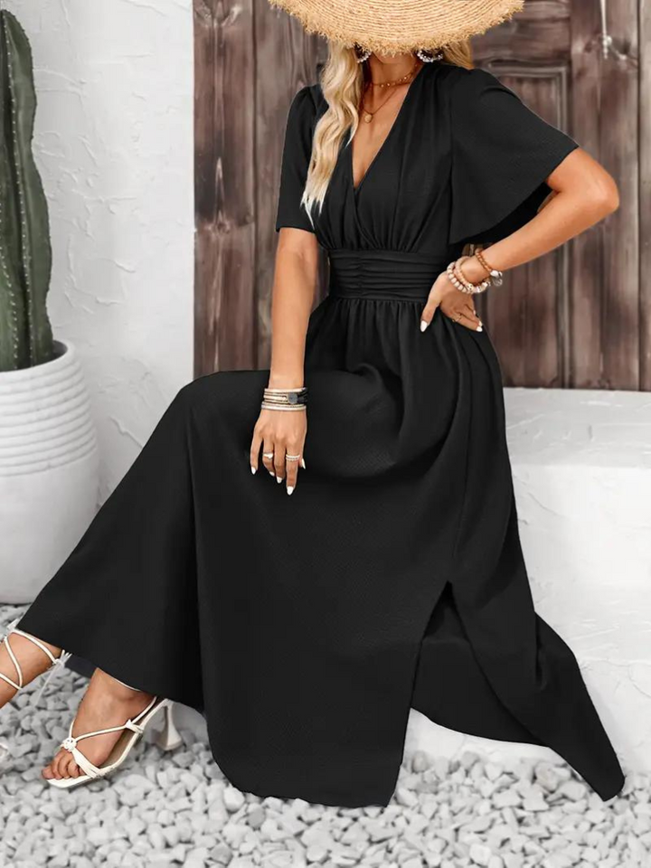 Långklänning - Kortärmad - V-hals - Sommarklänning - Maxi Sundress