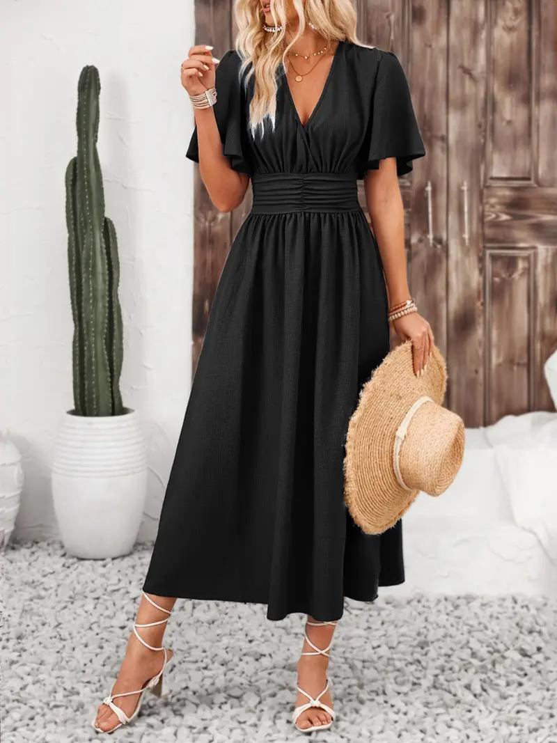 Långklänning - Kortärmad - V-hals - Sommarklänning - Maxi Sundress