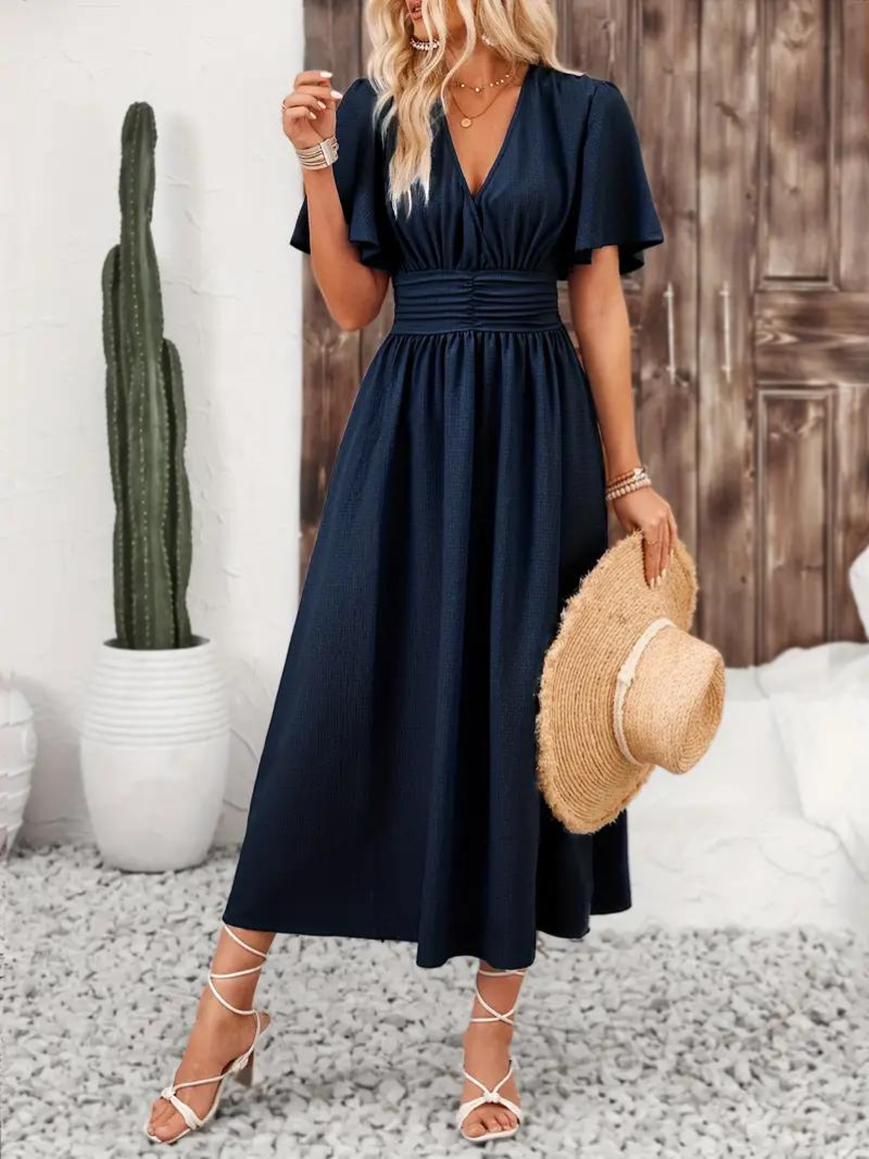 Långklänning - Kortärmad - V-hals - Sommarklänning - Maxi Sundress