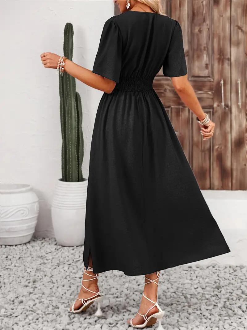 Långklänning - Kortärmad - V-hals - Sommarklänning - Maxi Sundress