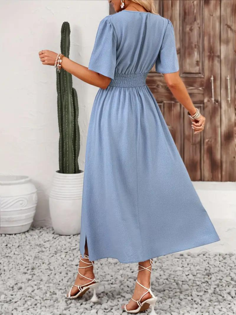 Långklänning - Kortärmad - V-hals - Sommarklänning - Maxi Sundress