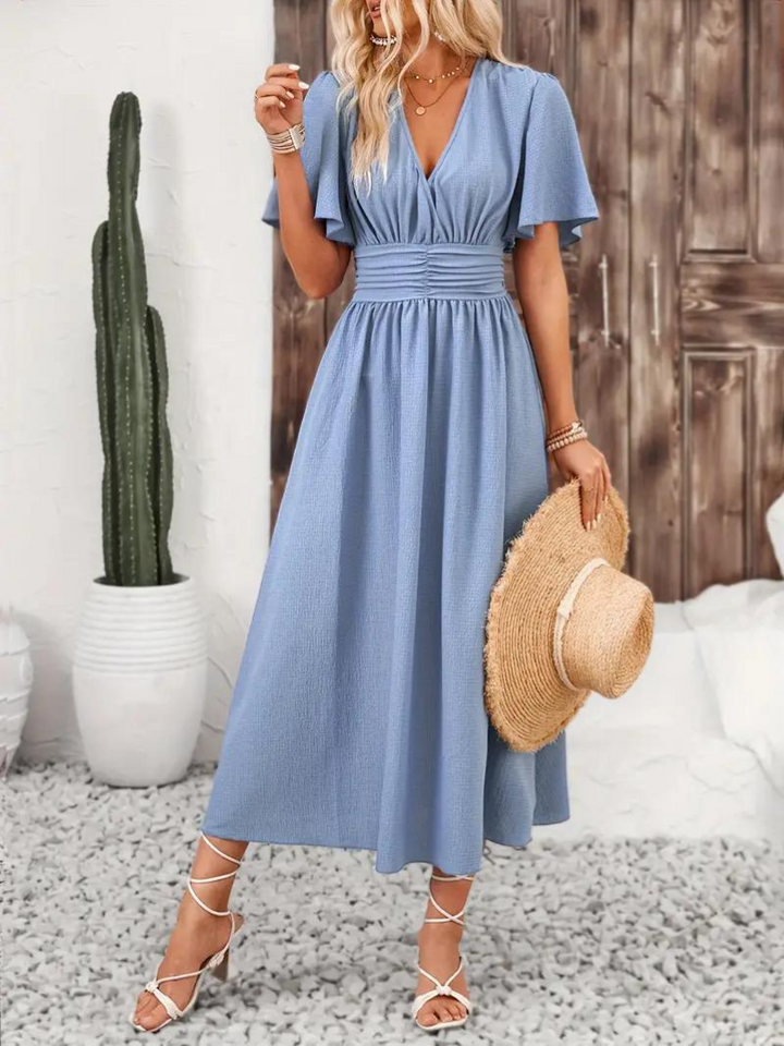 Långklänning - Kortärmad - V-hals - Sommarklänning - Maxi Sundress