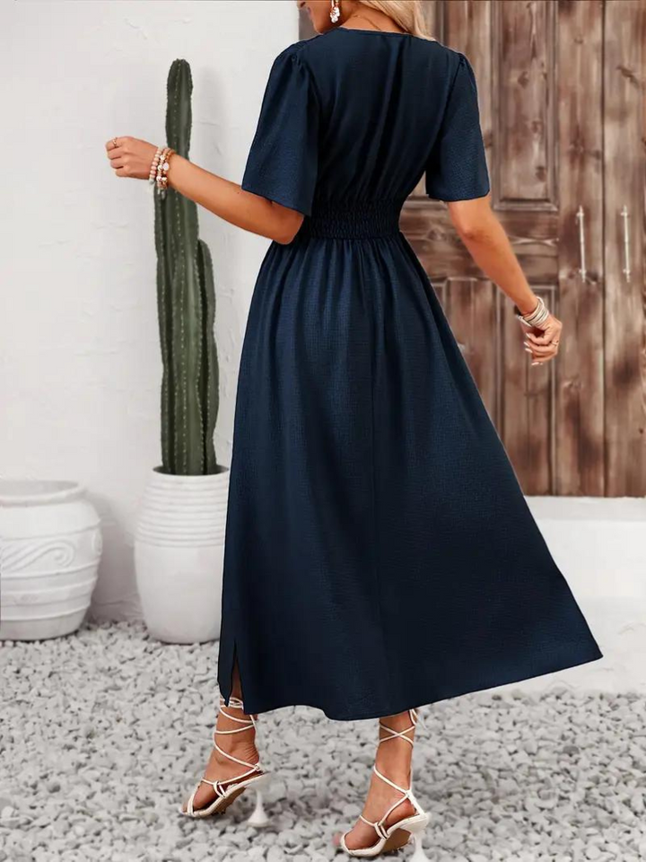 Långklänning - Kortärmad - V-hals - Sommarklänning - Maxi Sundress