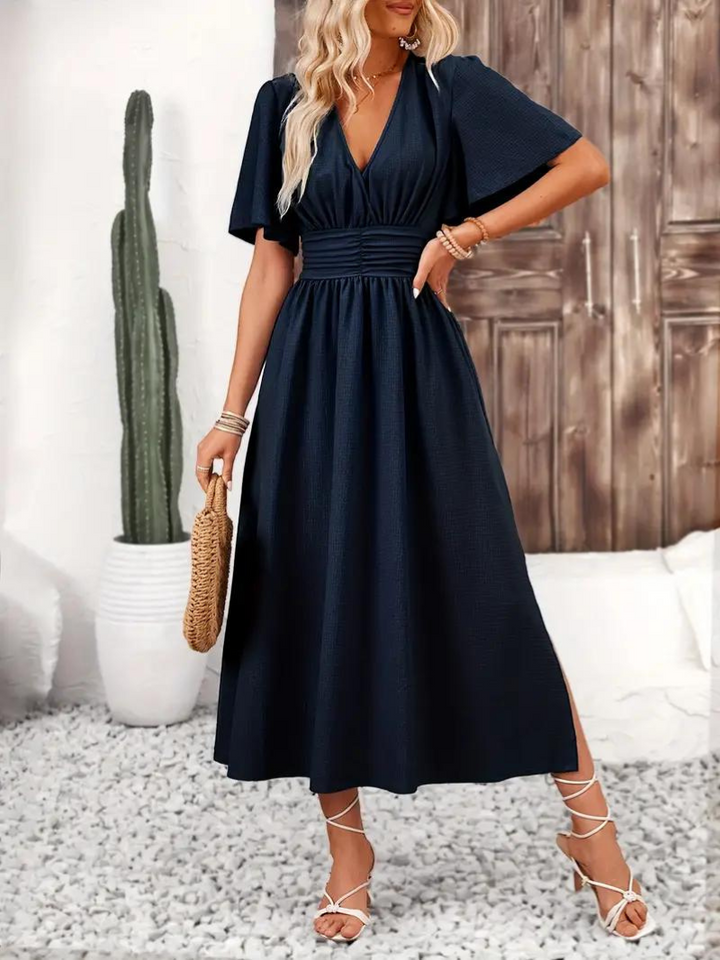 Långklänning - Kortärmad - V-hals - Sommarklänning - Maxi Sundress