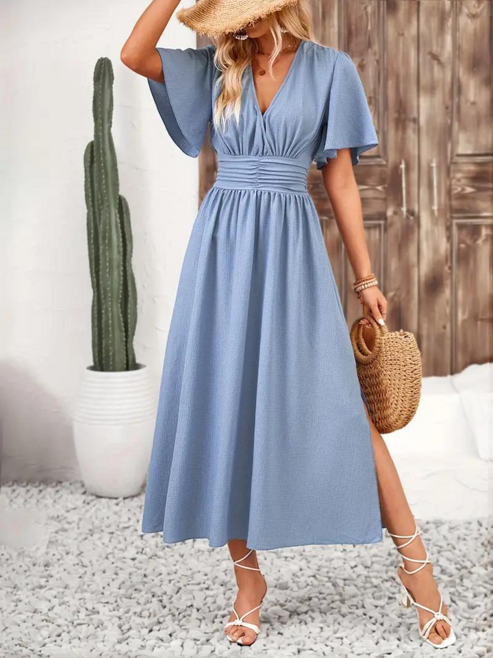 Långklänning - Kortärmad - V-hals - Sommarklänning - Maxi Sundress