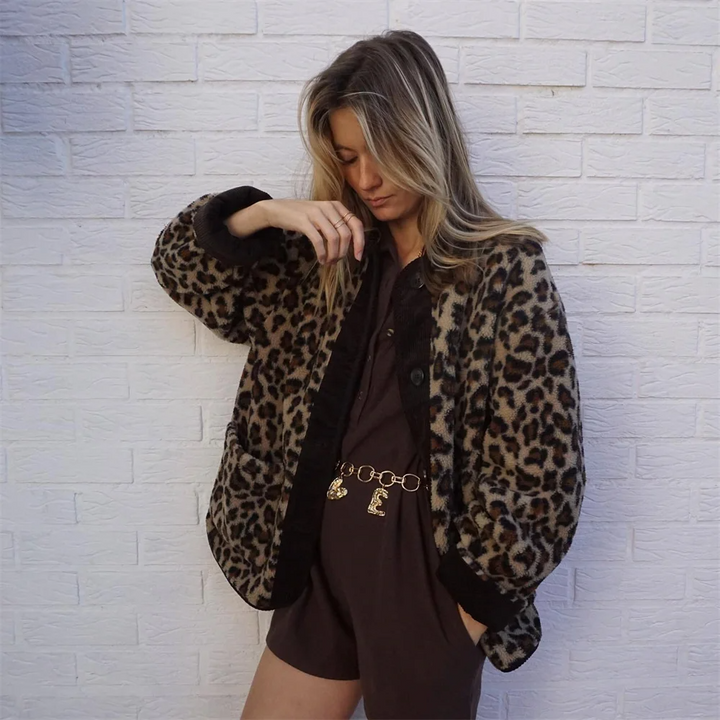 Leopardjacka | Varm | Fleece | Oversized jacka | Damjacka