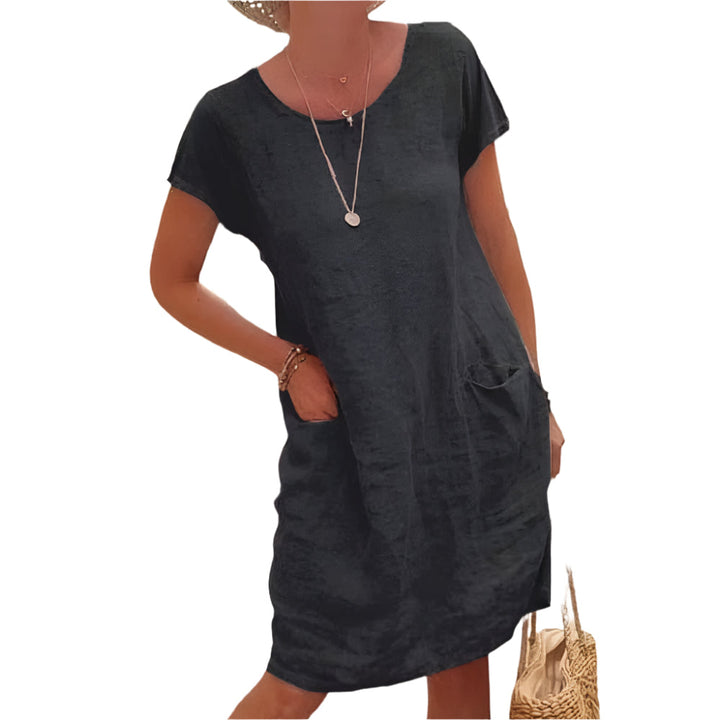 Linne-stil Damklänning Fina Detaljer Klassisk Sommarstil