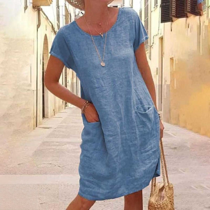 Linne-stil Damklänning Fina Detaljer Klassisk Sommarstil
