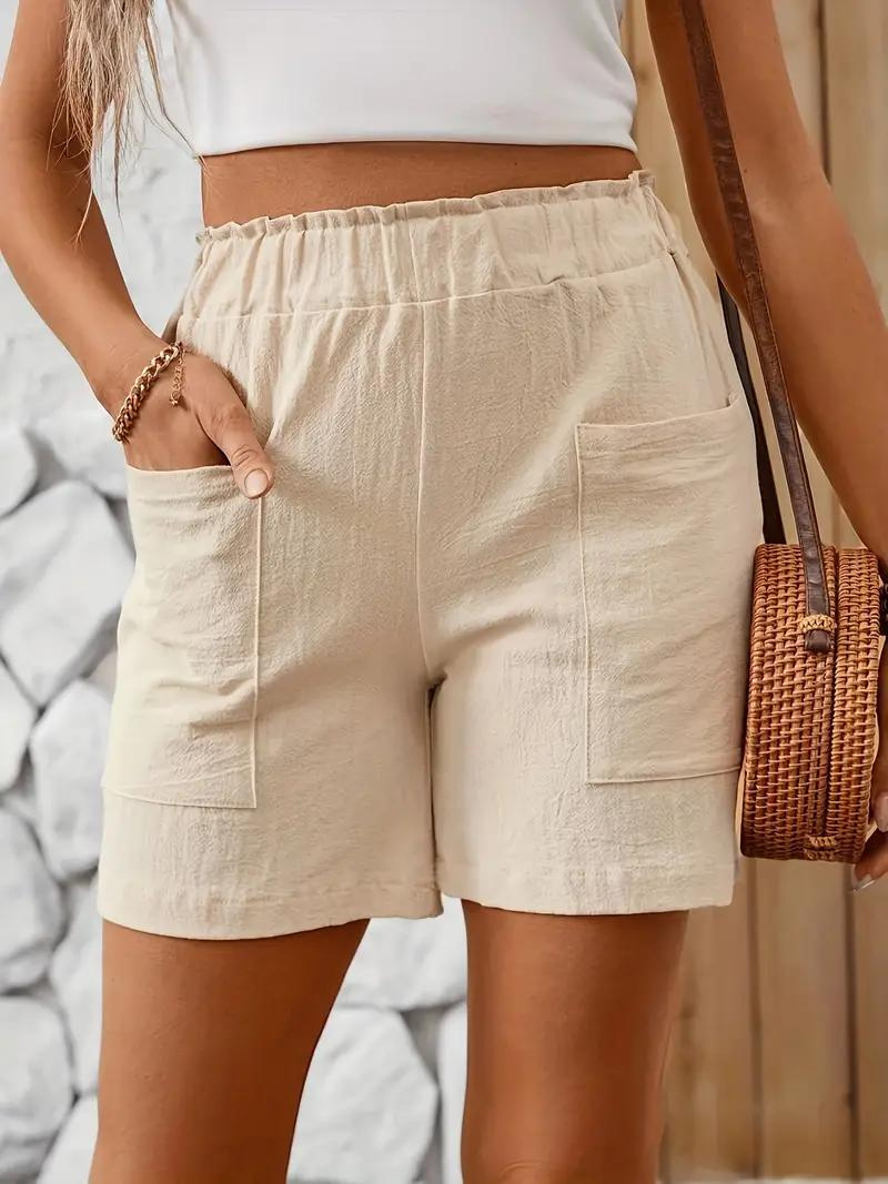 Linen Shorts - Elastisk midja - Hög midja - Damshorts - Bomullsshorts
