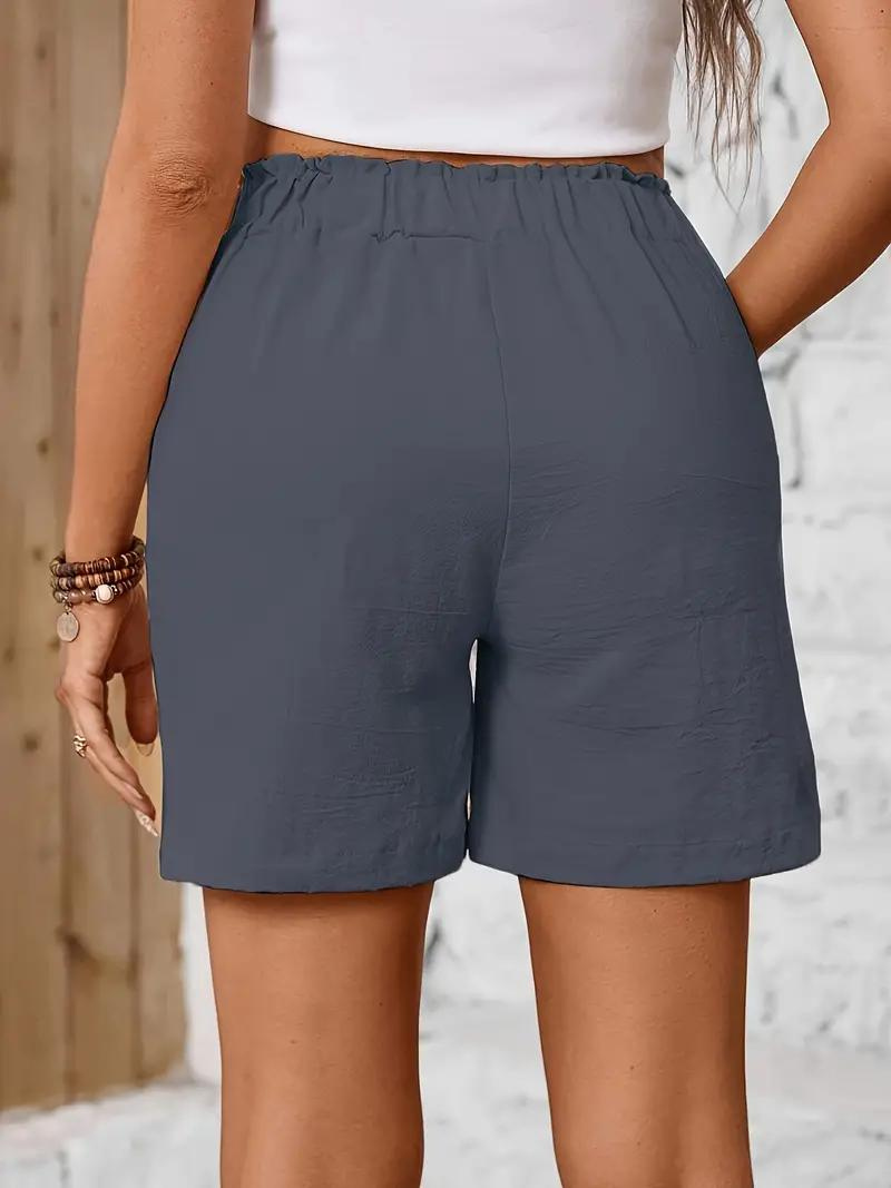 Linen Shorts - Elastisk midja - Hög midja - Damshorts - Bomullsshorts