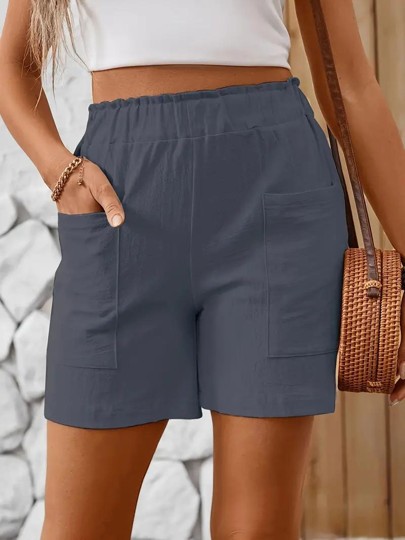 Linen Shorts - Elastisk midja - Hög midja - Damshorts - Bomullsshorts