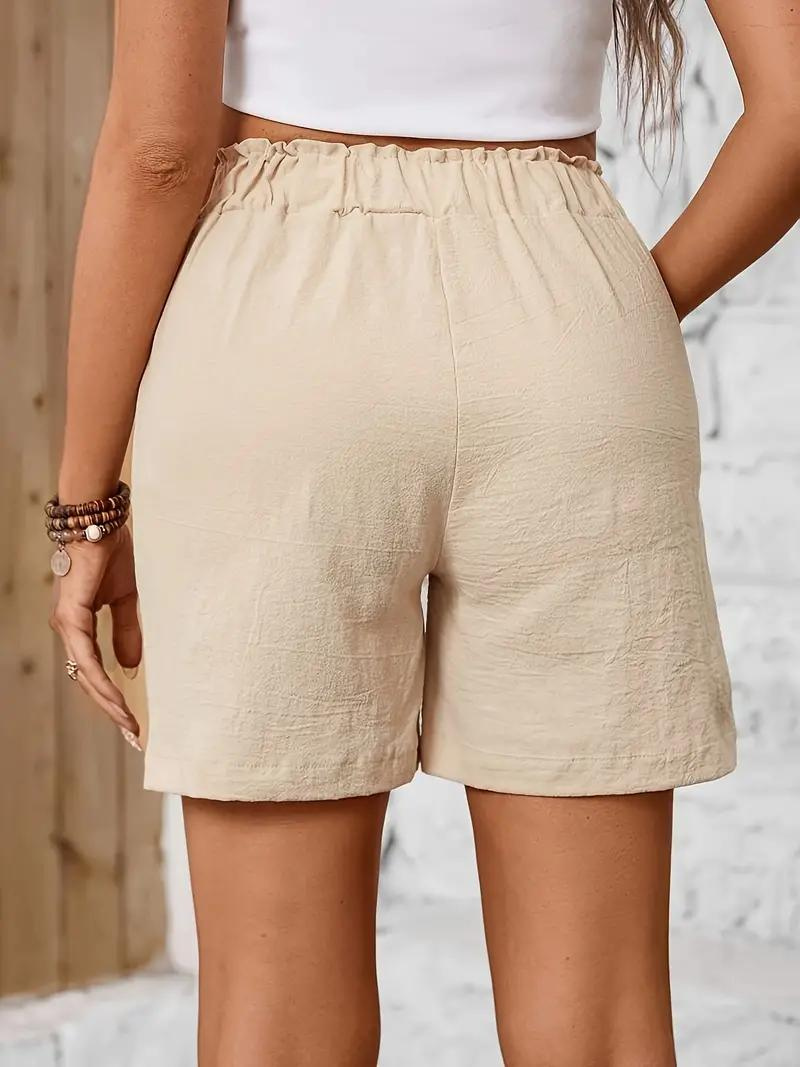 Linen Shorts - Elastisk midja - Hög midja - Damshorts - Bomullsshorts