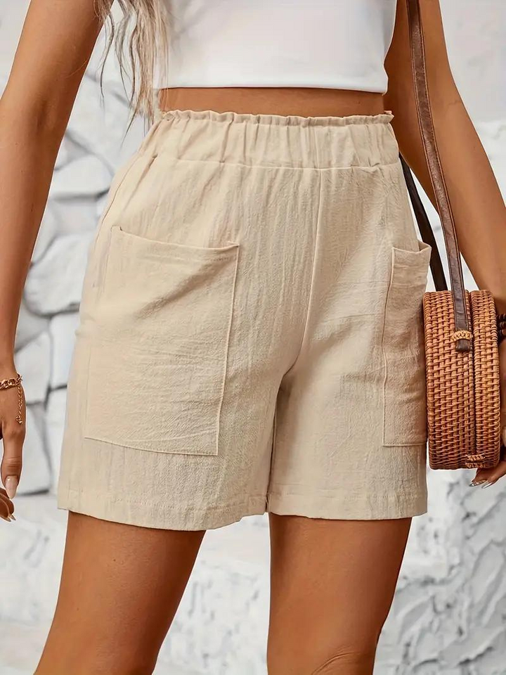 Linen Shorts - Elastisk midja - Hög midja - Damshorts - Bomullsshorts