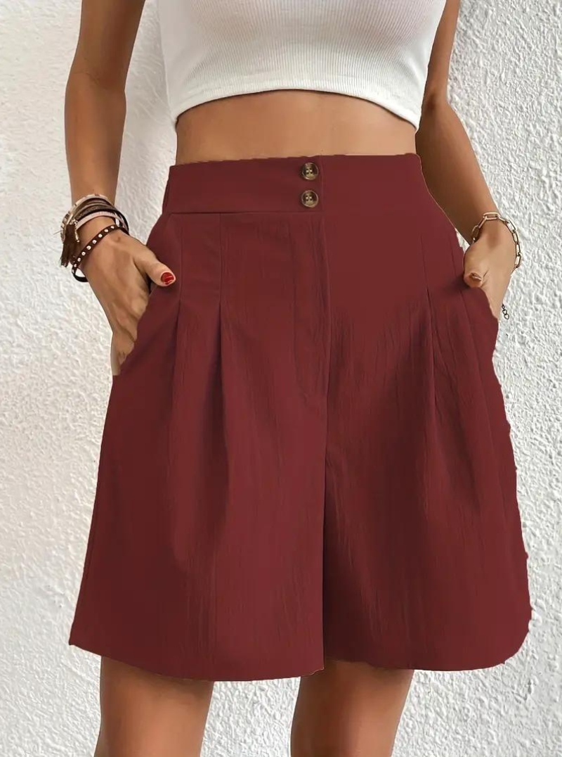 Linen Shorts - Hög midja - Fickor - Sommarshorts - Shorts med vida ben