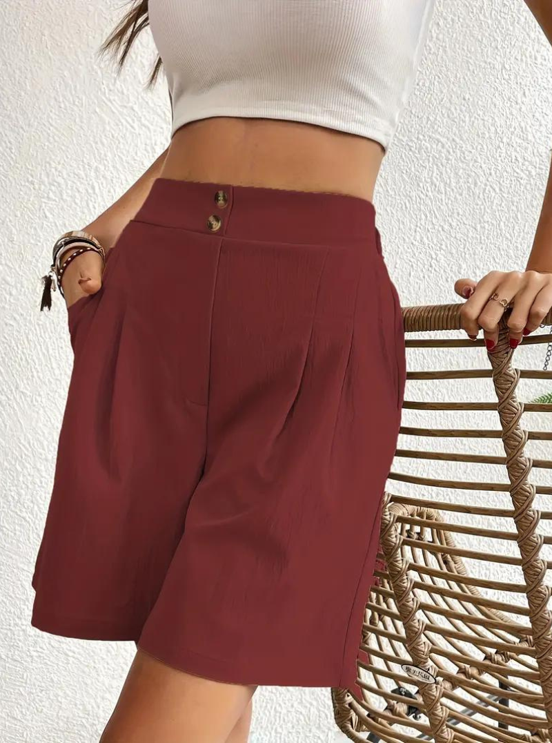 Linen Shorts - Hög midja - Fickor - Sommarshorts - Shorts med vida ben
