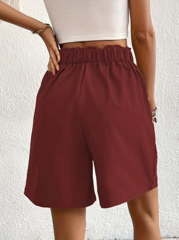 Linen Shorts - Hög midja - Fickor - Sommarshorts - Shorts med vida ben
