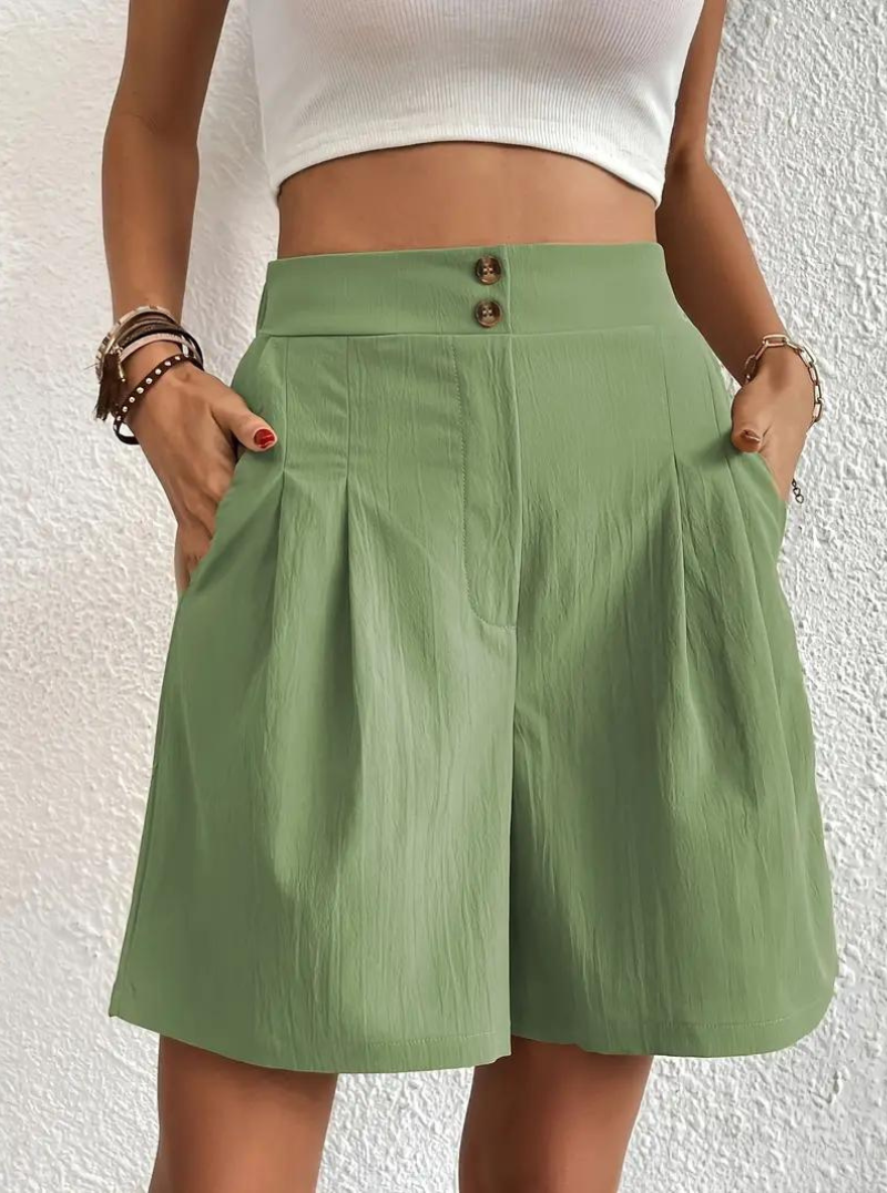 Linen Shorts - Hög midja - Fickor - Sommarshorts - Shorts med vida ben