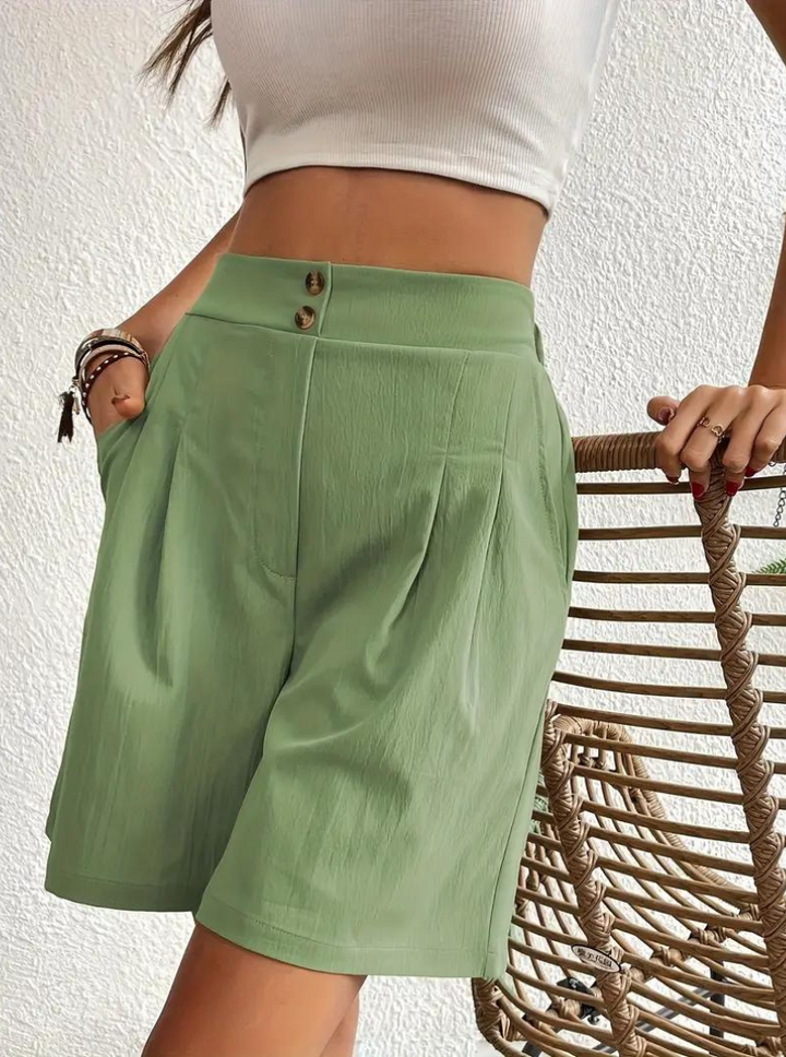 Linen Shorts - Hög midja - Fickor - Sommarshorts - Shorts med vida ben