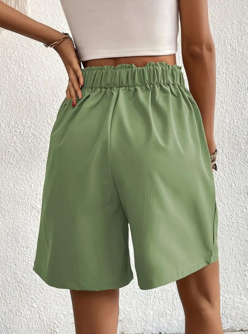 Linen Shorts - Hög midja - Fickor - Sommarshorts - Shorts med vida ben