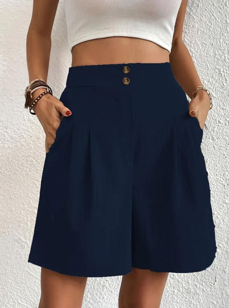 Linen Shorts - Hög midja - Fickor - Sommarshorts - Shorts med vida ben