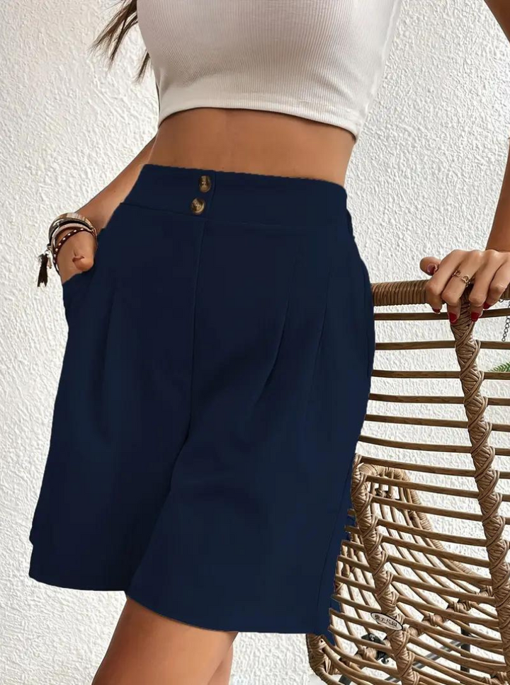 Linen Shorts - Hög midja - Fickor - Sommarshorts - Shorts med vida ben
