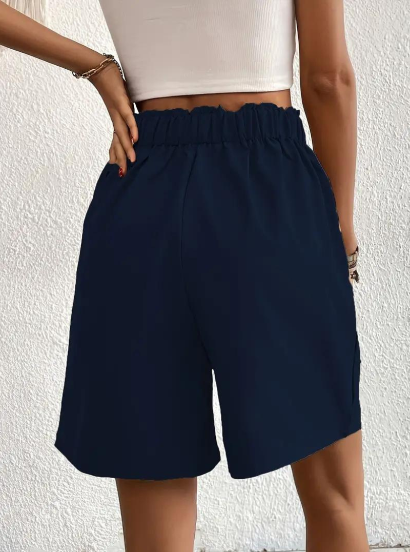 Linen Shorts - Hög midja - Fickor - Sommarshorts - Shorts med vida ben