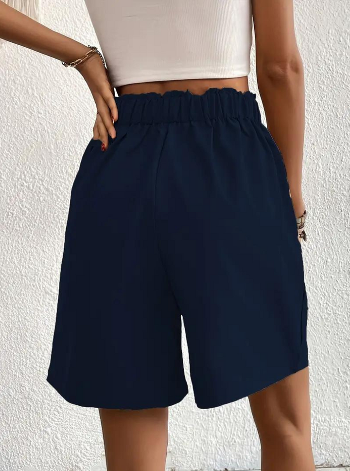 Linen Shorts - Hög midja - Fickor - Sommarshorts - Shorts med vida ben