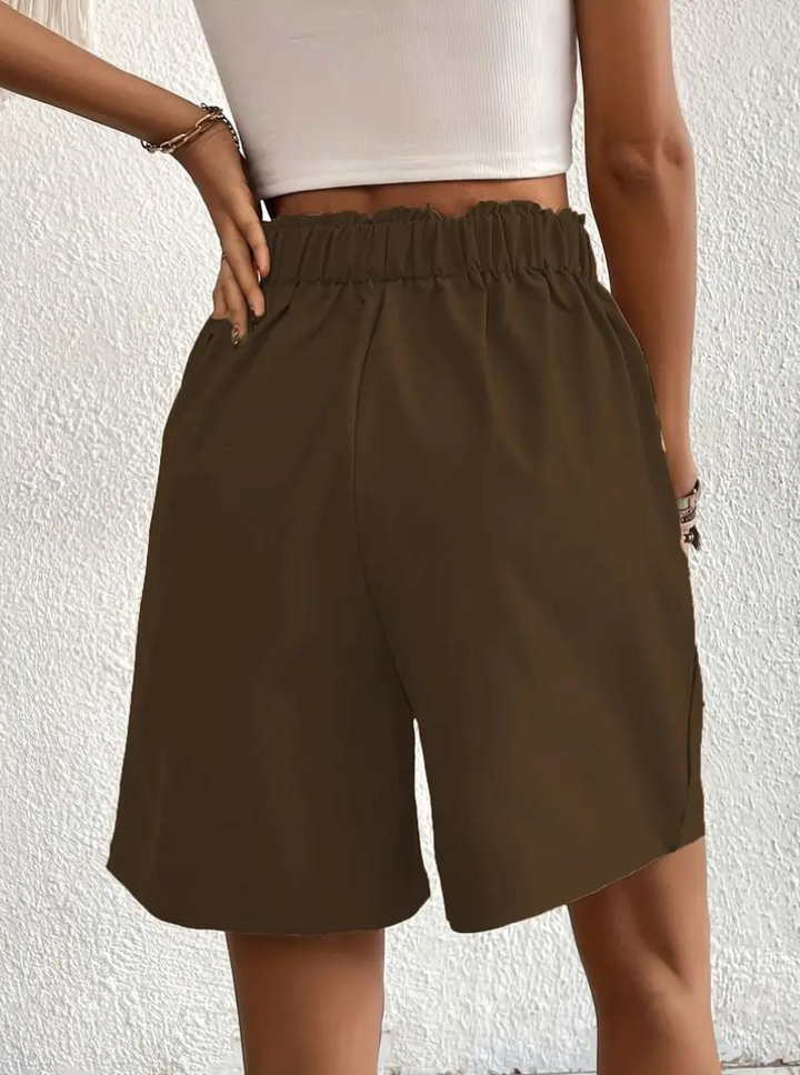 Linen Shorts - Hög midja - Fickor - Sommarshorts - Shorts med vida ben