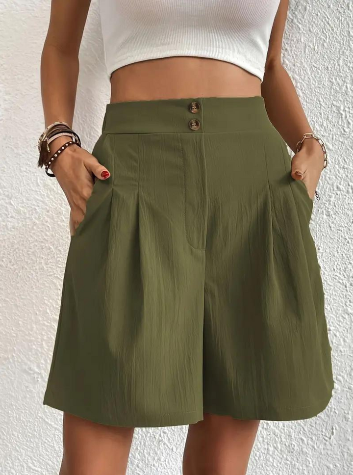 Linen Shorts - Hög midja - Fickor - Sommarshorts - Shorts med vida ben
