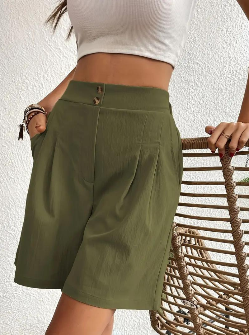 Linen Shorts - Hög midja - Fickor - Sommarshorts - Shorts med vida ben