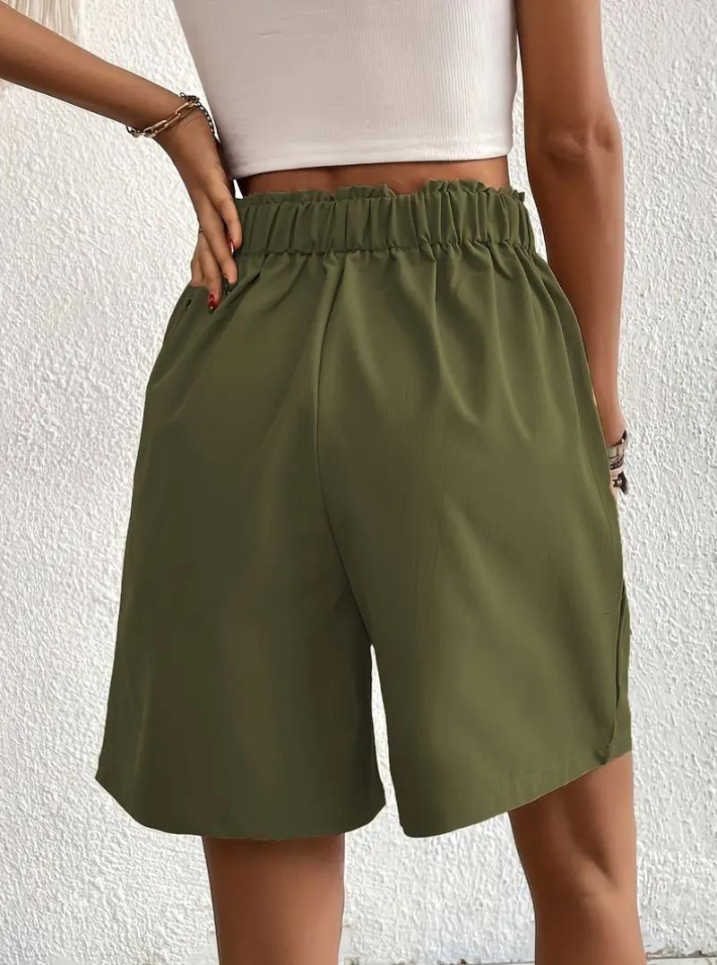 Linen Shorts - Hög midja - Fickor - Sommarshorts - Shorts med vida ben