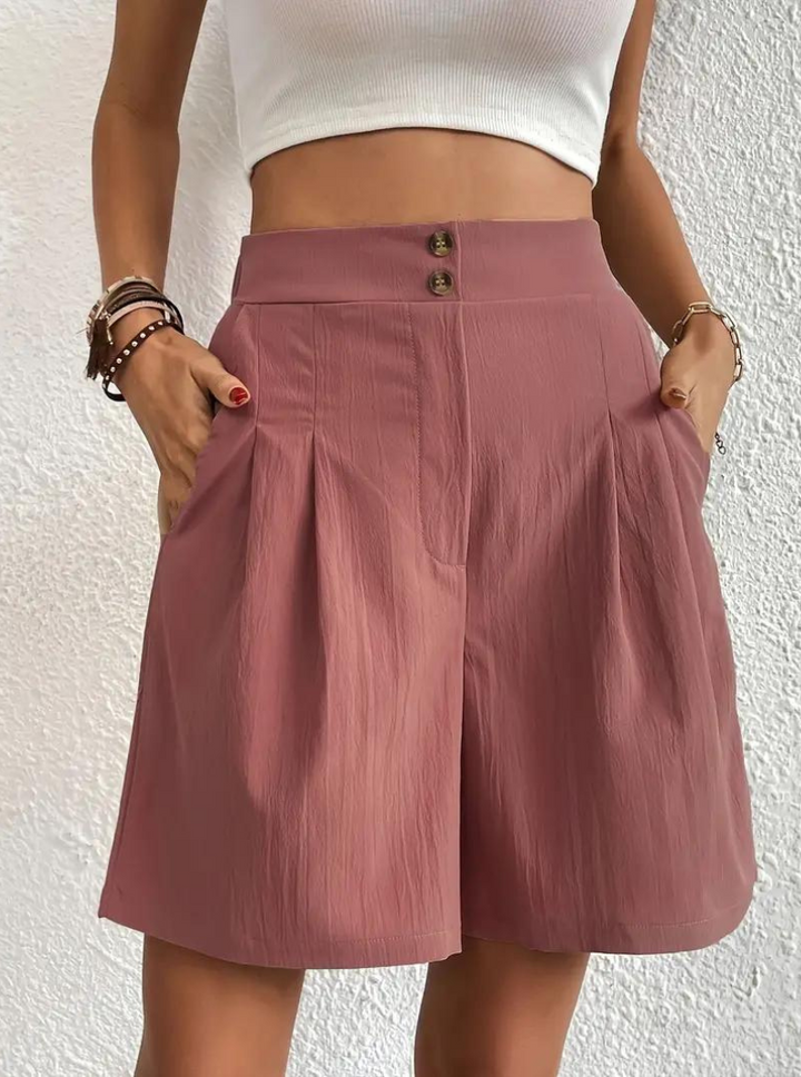 Linen Shorts - Hög midja - Fickor - Sommarshorts - Shorts med vida ben