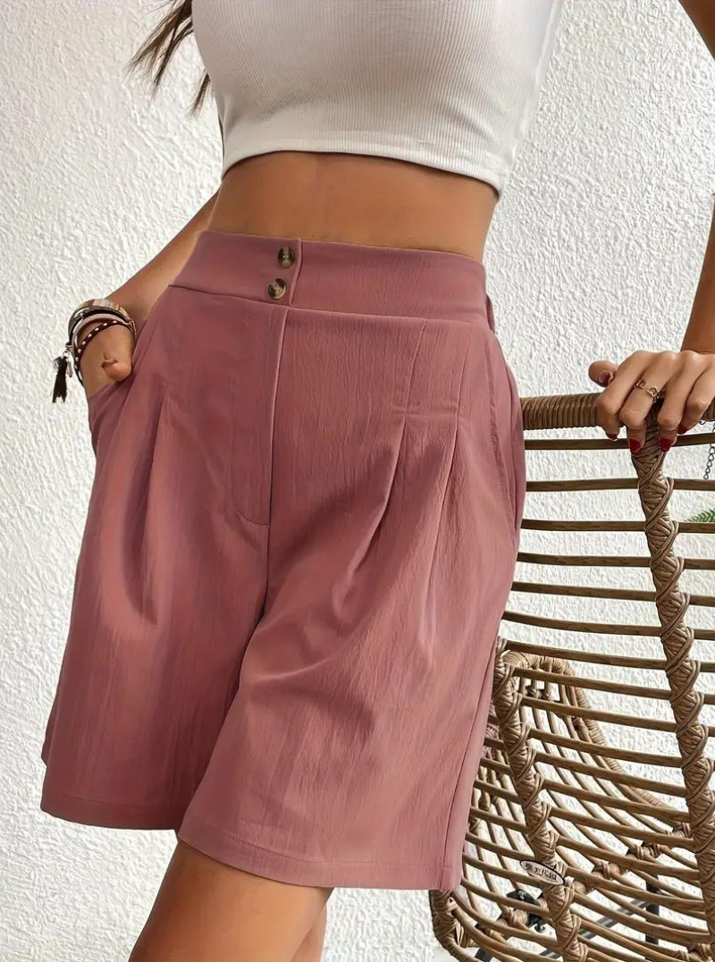 Linen Shorts - Hög midja - Fickor - Sommarshorts - Shorts med vida ben