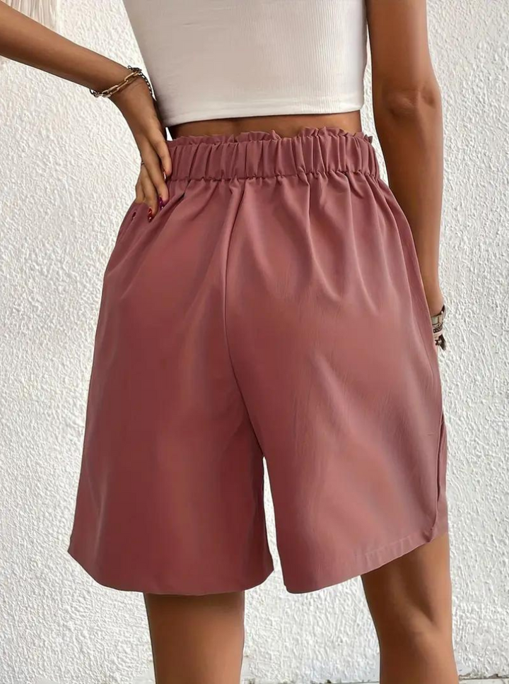 Linen Shorts - Hög midja - Fickor - Sommarshorts - Shorts med vida ben