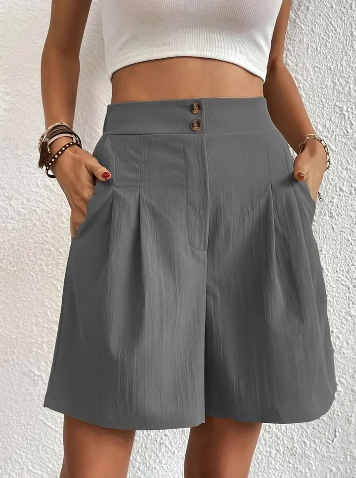Linen Shorts - Hög midja - Fickor - Sommarshorts - Shorts med vida ben
