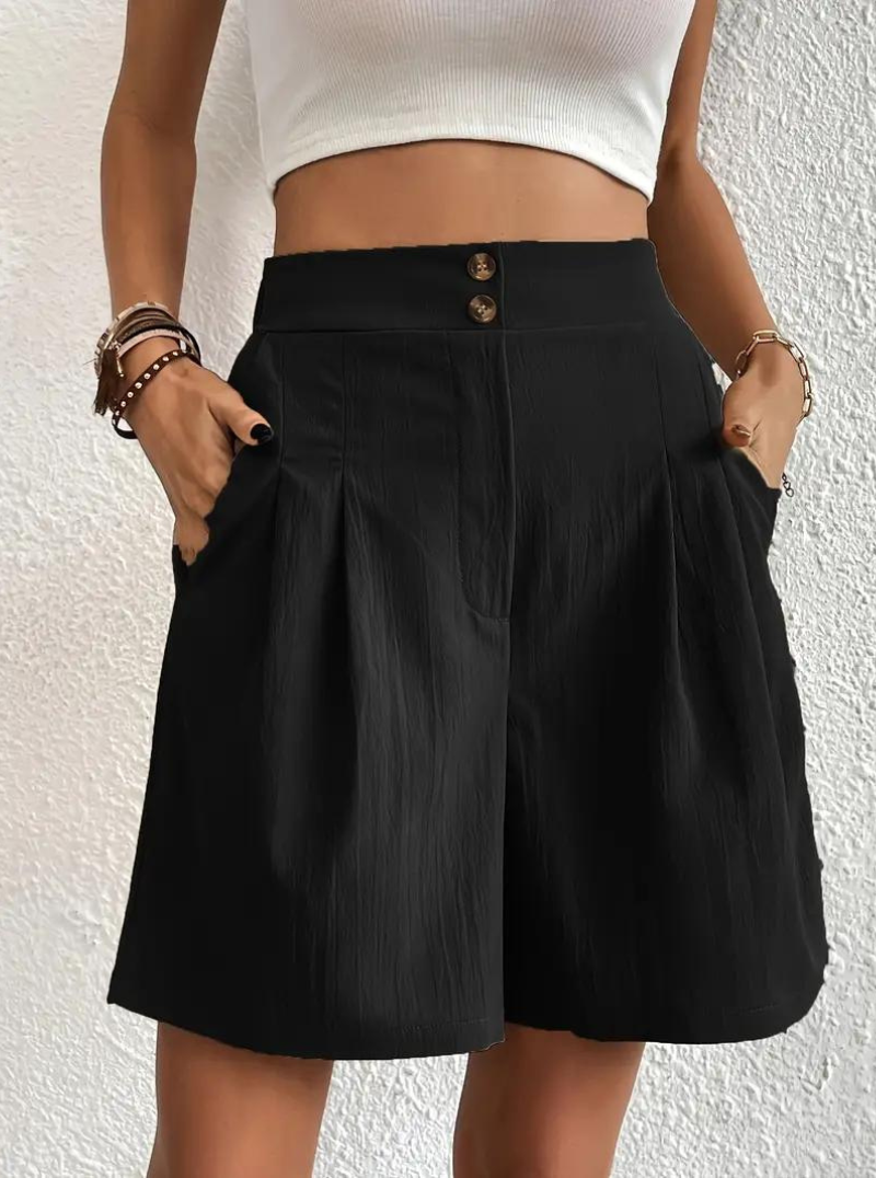 Linen Shorts - Hög midja - Fickor - Sommarshorts - Shorts med vida ben