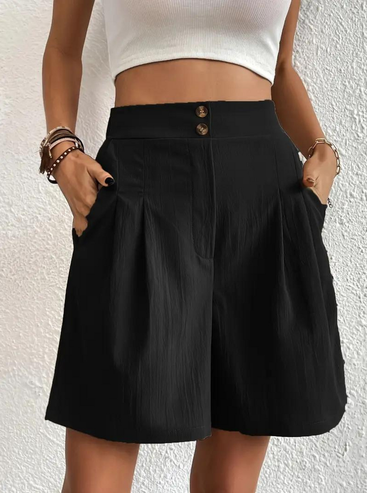 Linen Shorts - Hög midja - Fickor - Sommarshorts - Shorts med vida ben