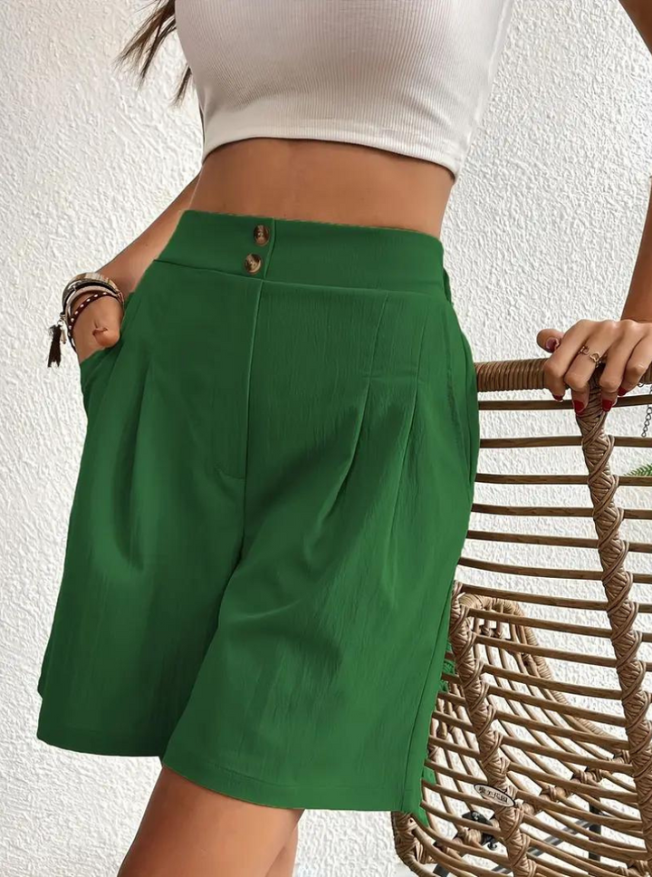 Linen Shorts - Hög midja - Fickor - Sommarshorts - Shorts med vida ben