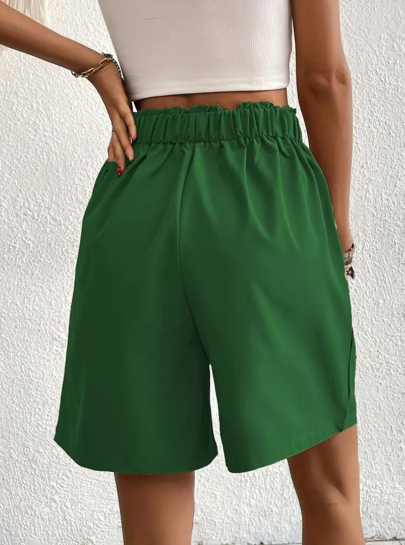 Linen Shorts - Hög midja - Fickor - Sommarshorts - Shorts med vida ben