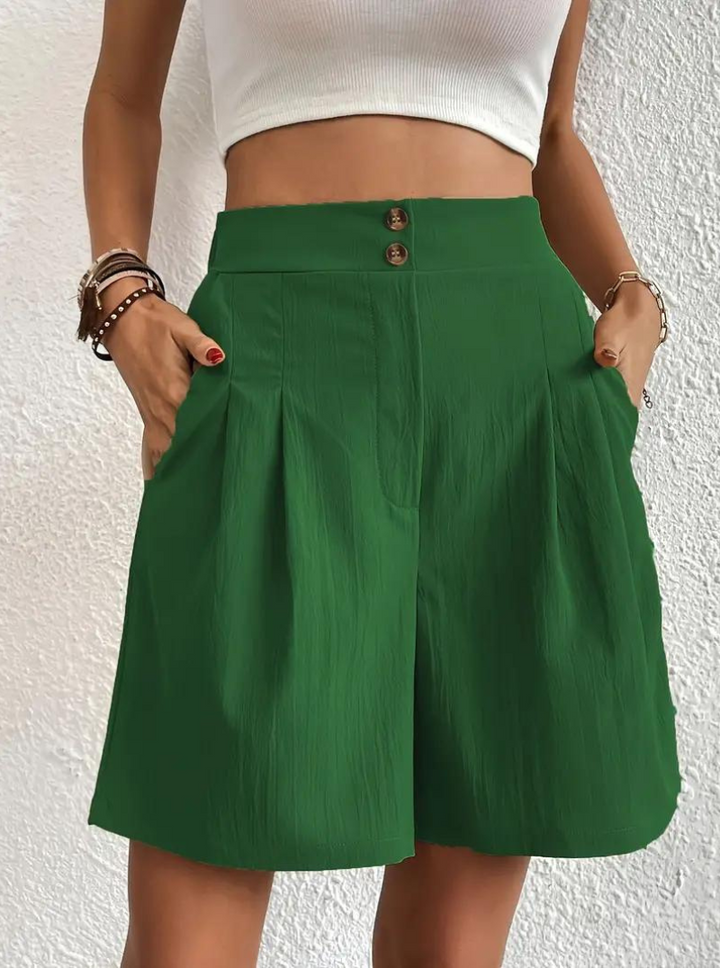 Linen Shorts - Hög midja - Fickor - Sommarshorts - Shorts med vida ben