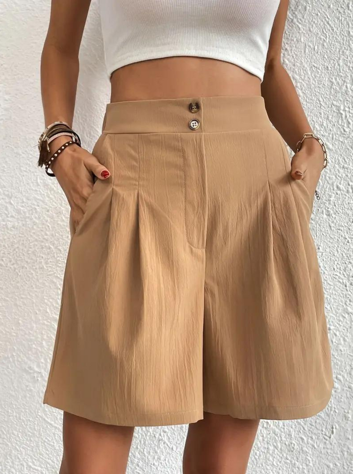 Linen Shorts - Hög midja - Fickor - Sommarshorts - Shorts med vida ben