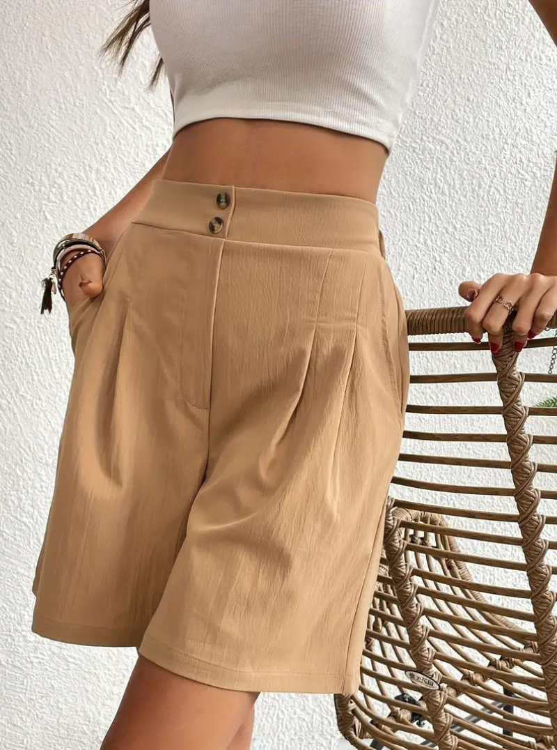 Linen Shorts - Hög midja - Fickor - Sommarshorts - Shorts med vida ben