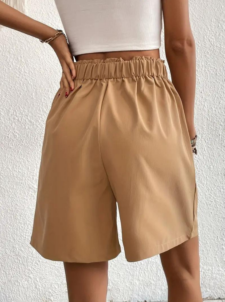 Linen Shorts - Hög midja - Fickor - Sommarshorts - Shorts med vida ben
