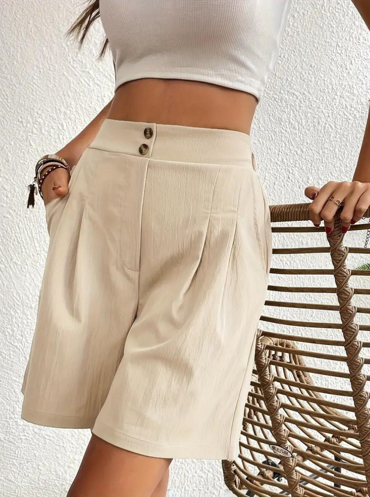 Linen Shorts - Hög midja - Fickor - Sommarshorts - Shorts med vida ben
