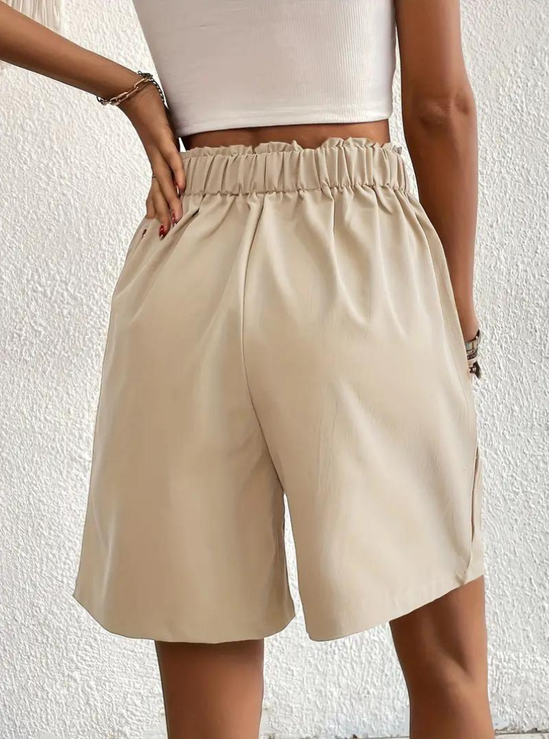 Linen Shorts - Hög midja - Fickor - Sommarshorts - Shorts med vida ben