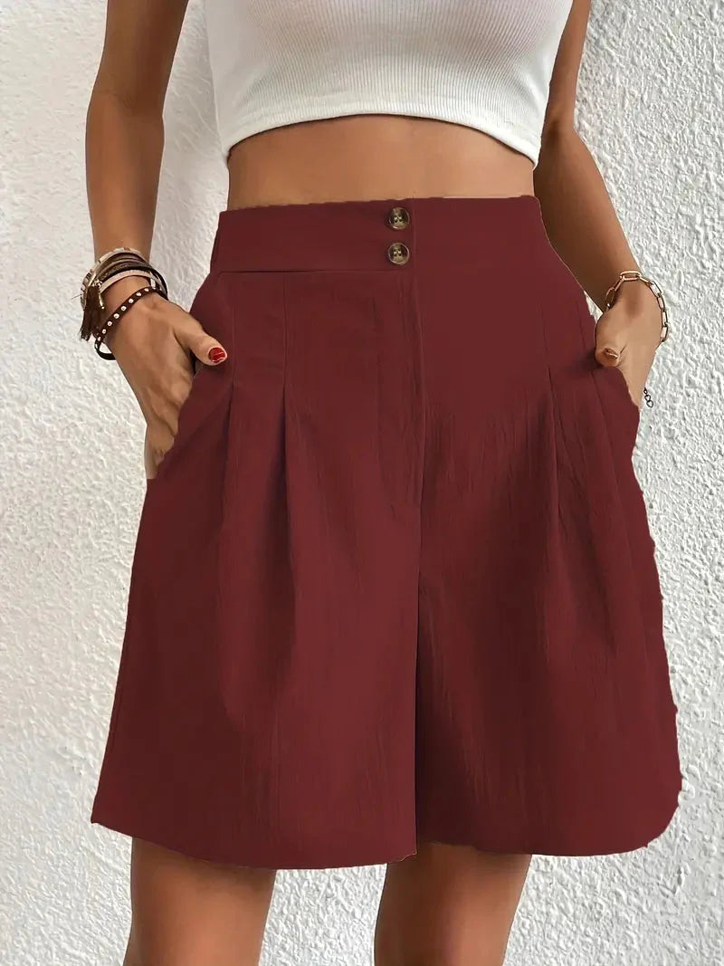 Linne shorts, Slantfickor, Hög midja, Damshorts, Sommarkläder